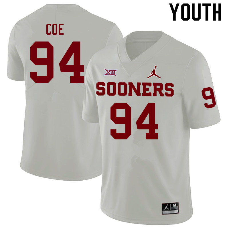 Youth #94 Isaiah Coe Oklahoma Sooners College Football Jerseys Sale-White